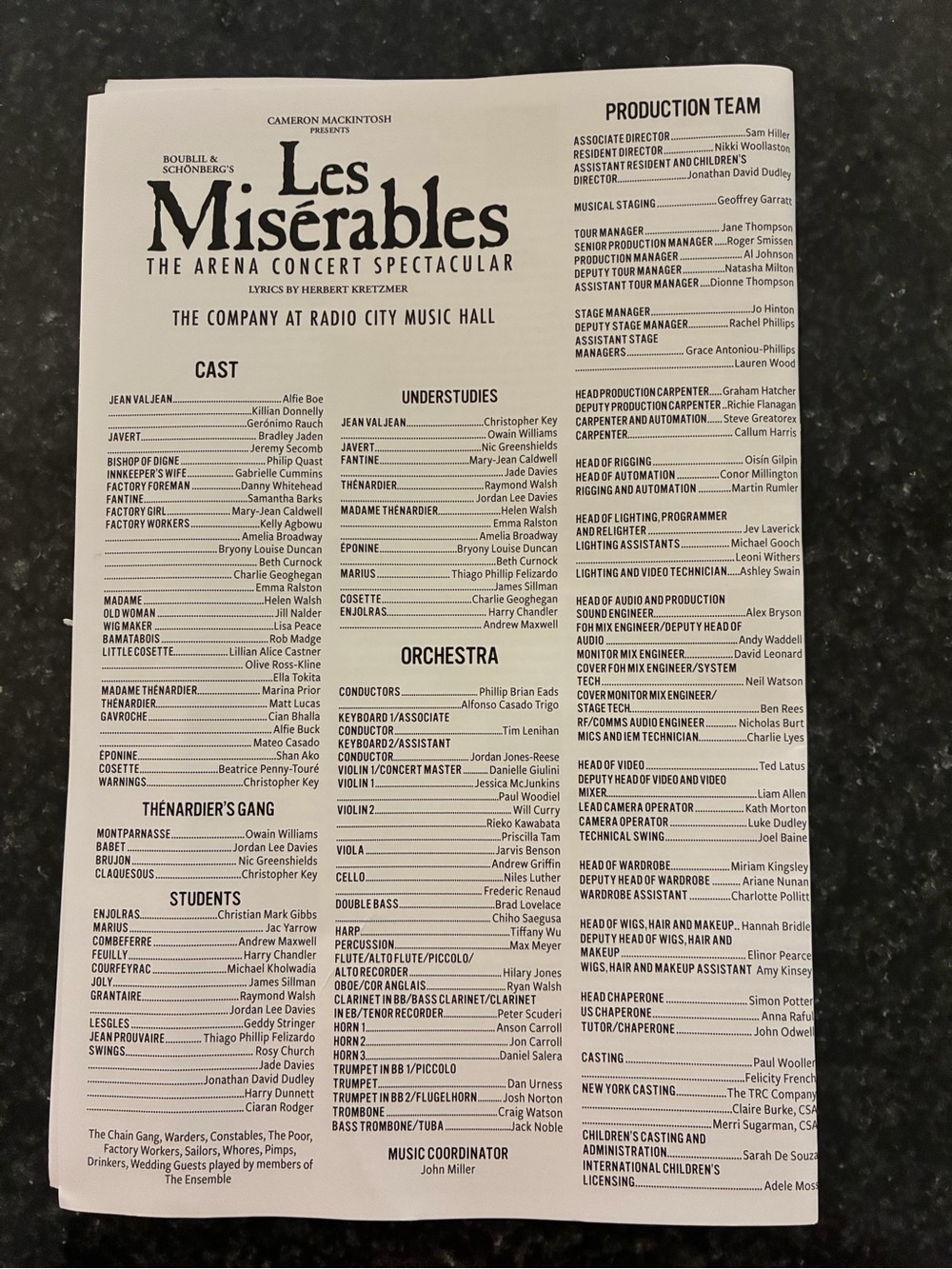 Les Miserables Radio City 2026 New York NYC Program Alfie Boe Samantha Barks Etc